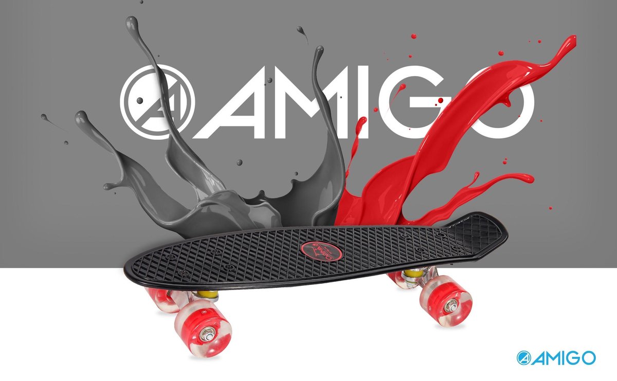 Amigo skateboard met ledverlichting 55,5 cm/ - Zwart