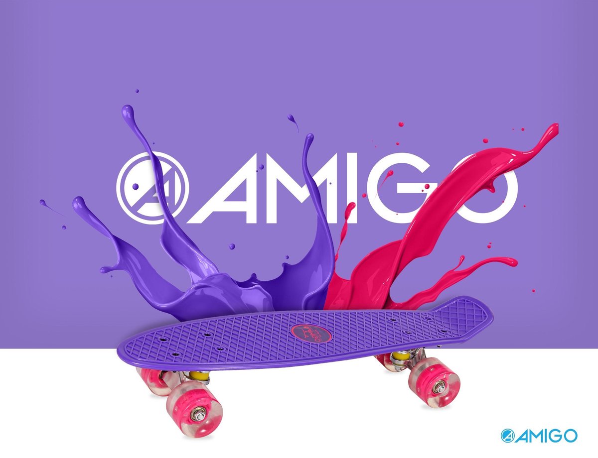 Amigo skateboard met ledverlichting 55,5 cm/roze - Paars