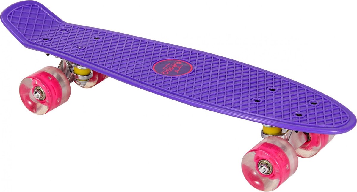 Amigo skateboard met ledverlichting 55,5 cm/roze - Paars