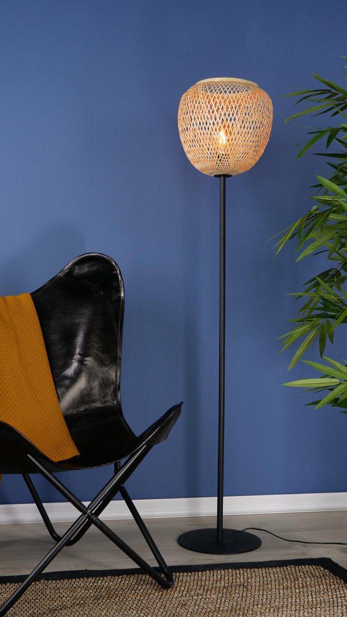 EGLO Vloerlamp Dembleby E27 150cm Zwrt Naturel - Zwart