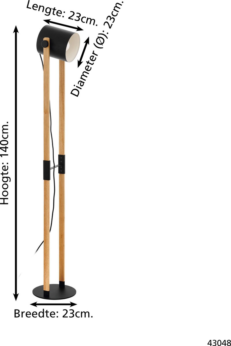 EGLO Vloerlamp Hornwood 23x23x140cm - Zwart