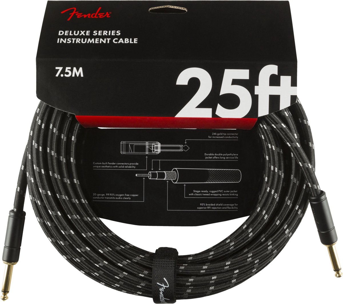 Fender Deluxe Cables instrumentkabel 7.5m zwart tweed recht