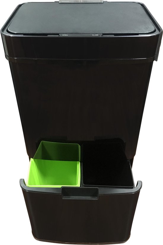 4cookz Smart Waste Black Afvalscheidingsprullenbak Met Sensor 72 Ltr - Zwart