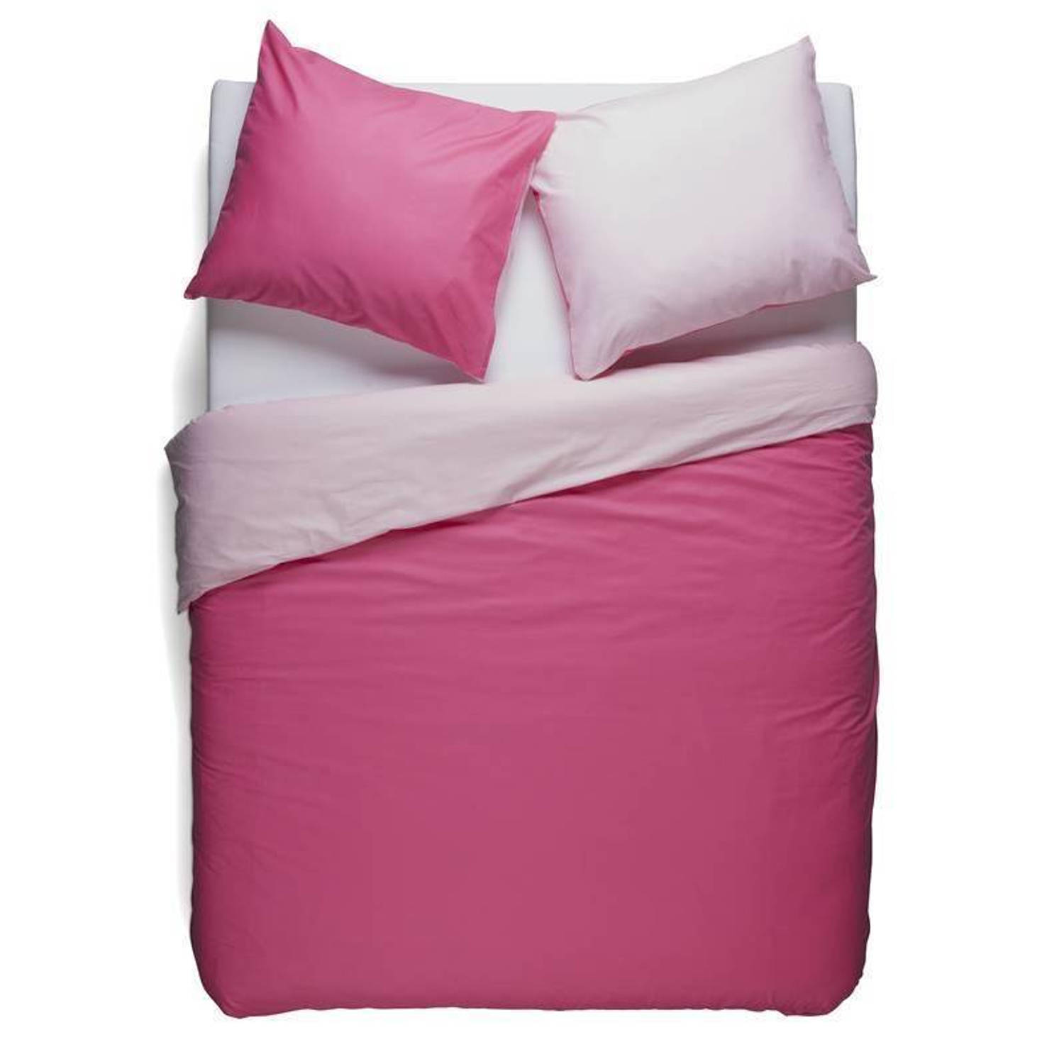 Snoozing Two Tone Dekbedovertrek - 1-persoons (140x200/220 Cm + 1 Sloop) - Roze