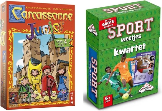 999Games Spellenbundel - Bordspel - 2 Stuks - Carcassonne Junior & Kwartet Sport Weetjes