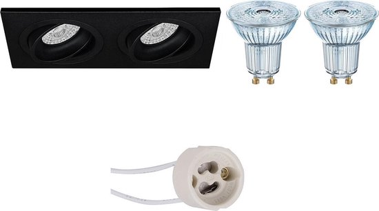 Osram - Led Spot Set - Parathom Par16 940 36d - Pragmi Borny Pro - Gu10 Fitting - Dimbaar - Inbouw Rechthoek Dubbel - - Zwart