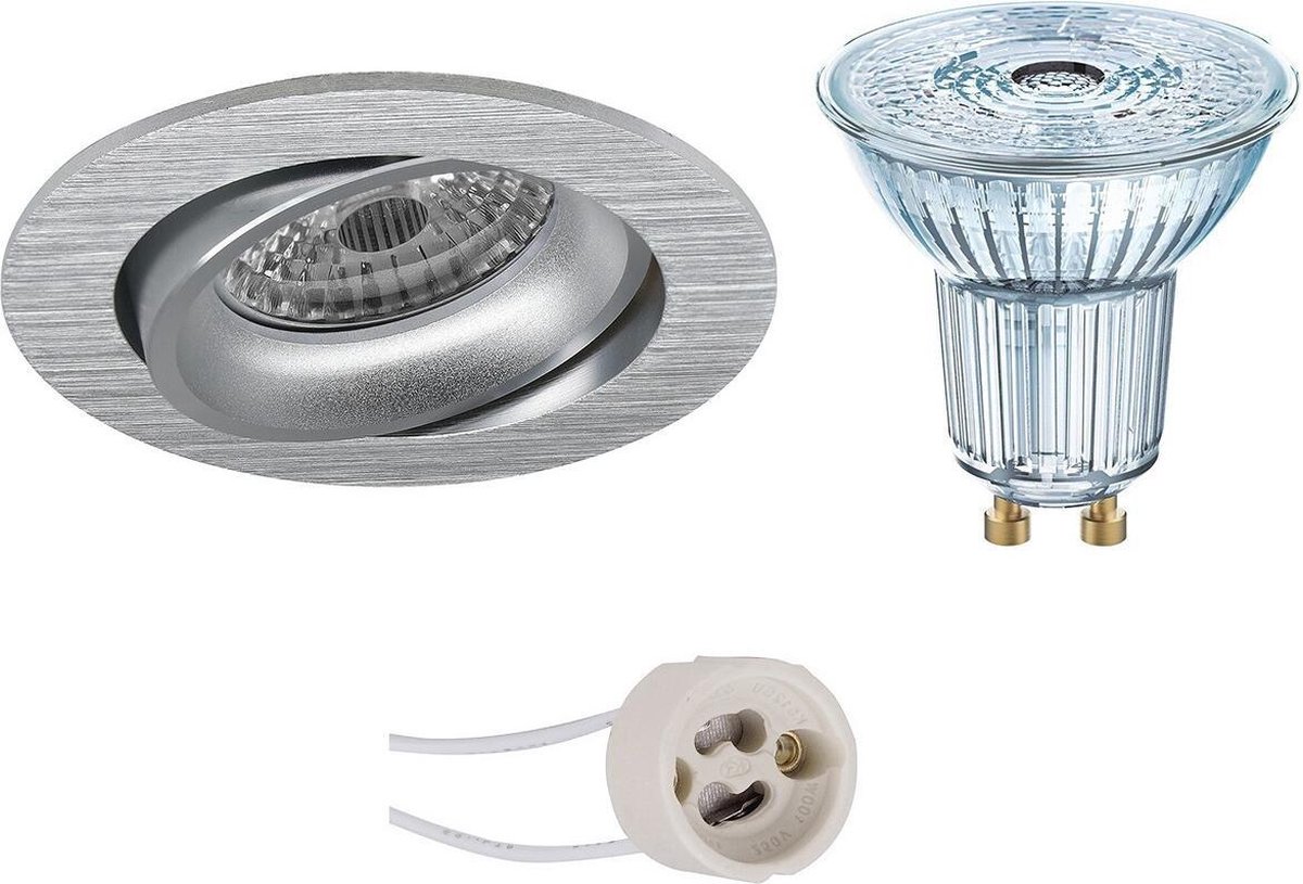 Osram - Led Spot Set - Parathom Par16 940 36d - Pragmi Delton Pro - Gu10 Fitting - Dimbaar - Inbouw Rond - Mat Zilver - - Silver