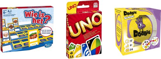 Hasbro Spellenbundel - Bordspellen - 3 Stuks - Wie Is Het? & Uno & Dobble Classic