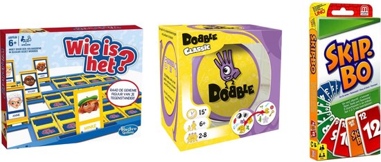 Hasbro Spellenbundel - Bordspellen - 3 Stuks - Wie Is Het? & Dobble Classic & Skip-bo