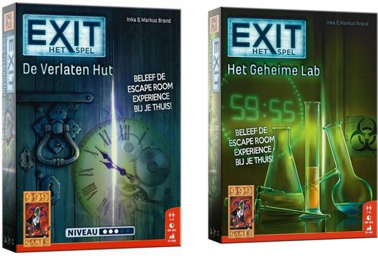 999Games Spellenbundel - 2 Stuks - Bordspel - Exit De Verlaten Hut & Exit Het Geheime Lab