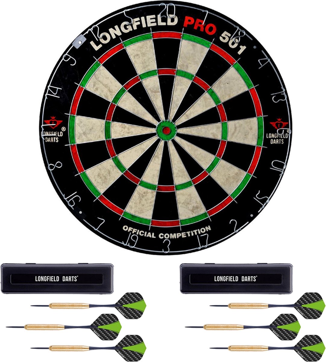 Longfield Games Dartbord Longfield Professional 45.5 Cm Met 6x Goede Kwaliteit Dartpijltjes - Darten Voor Thuis - Voordeelset