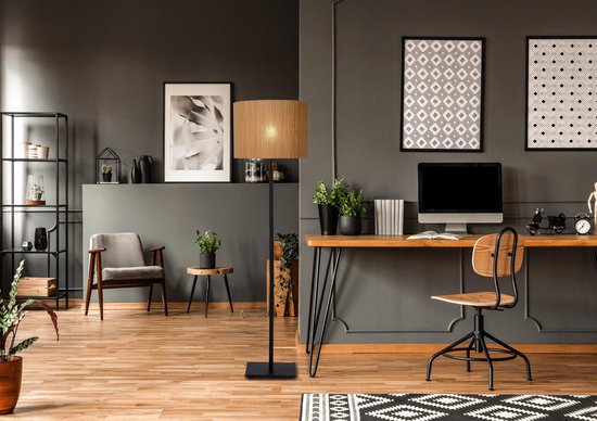 Lucide Magius Vloerlamp Rotan E27/40w H160 Zwart/natuurkl - Bruin