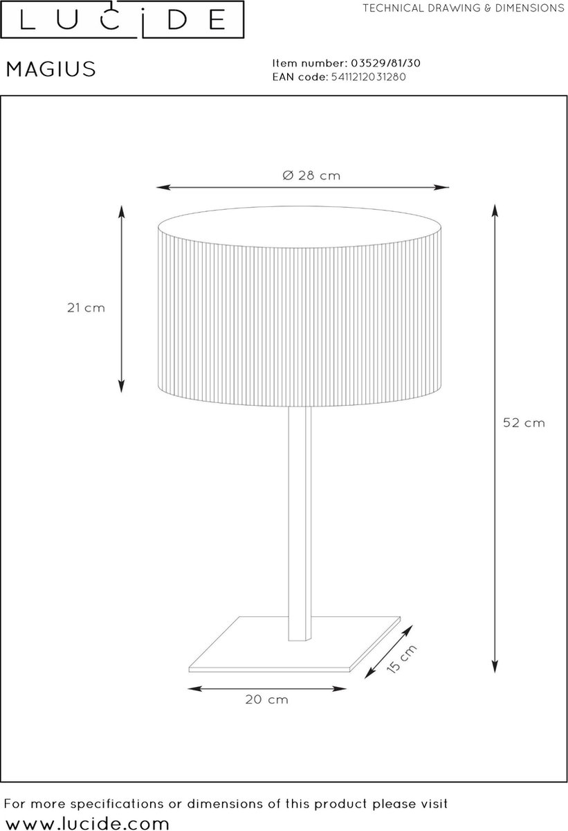 Lucide Magius Tafellamp Rotan E27/40w H52 Zwart/natuurkle - Bruin