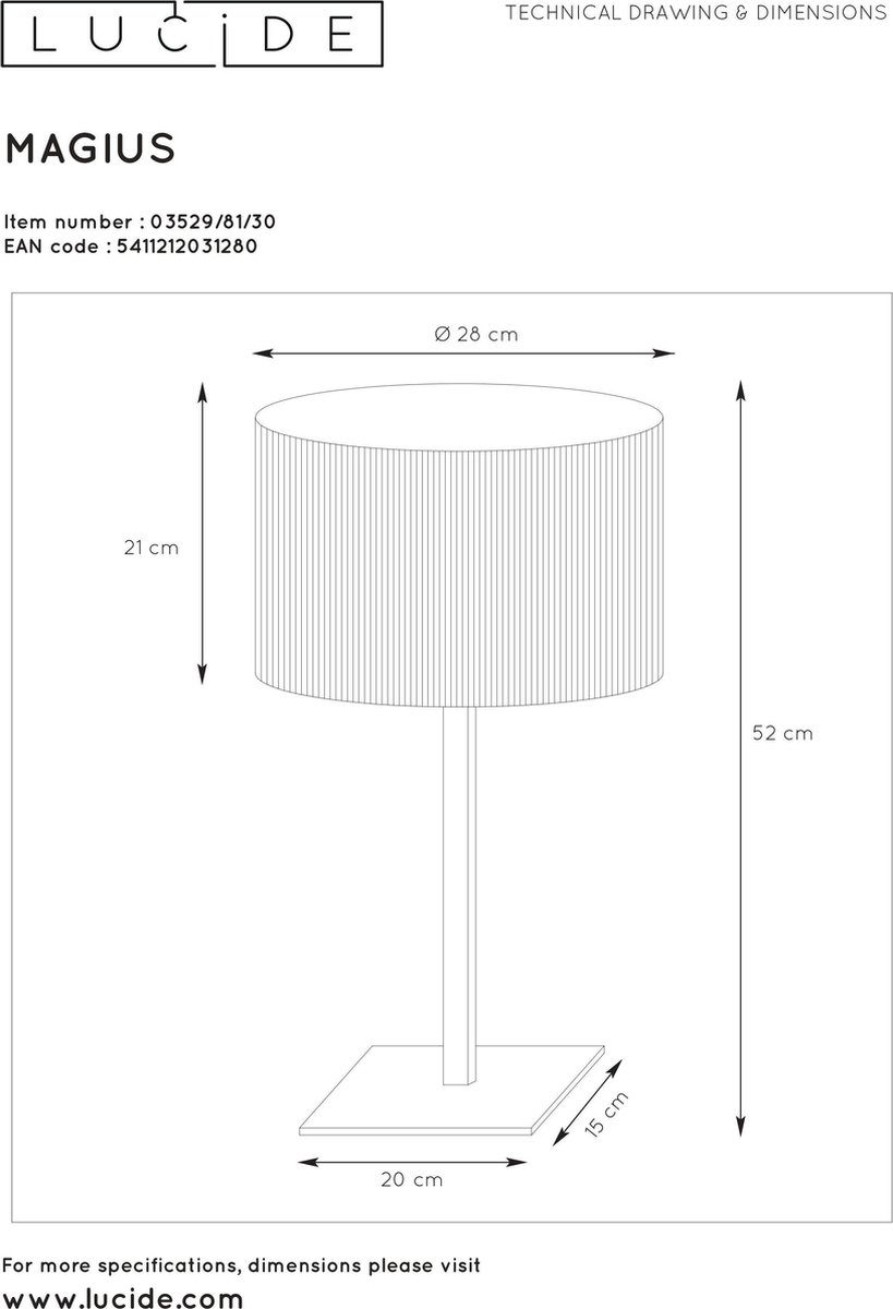 Lucide Magius Tafellamp Rotan E27/40w H52 Zwart/natuurkle - Bruin