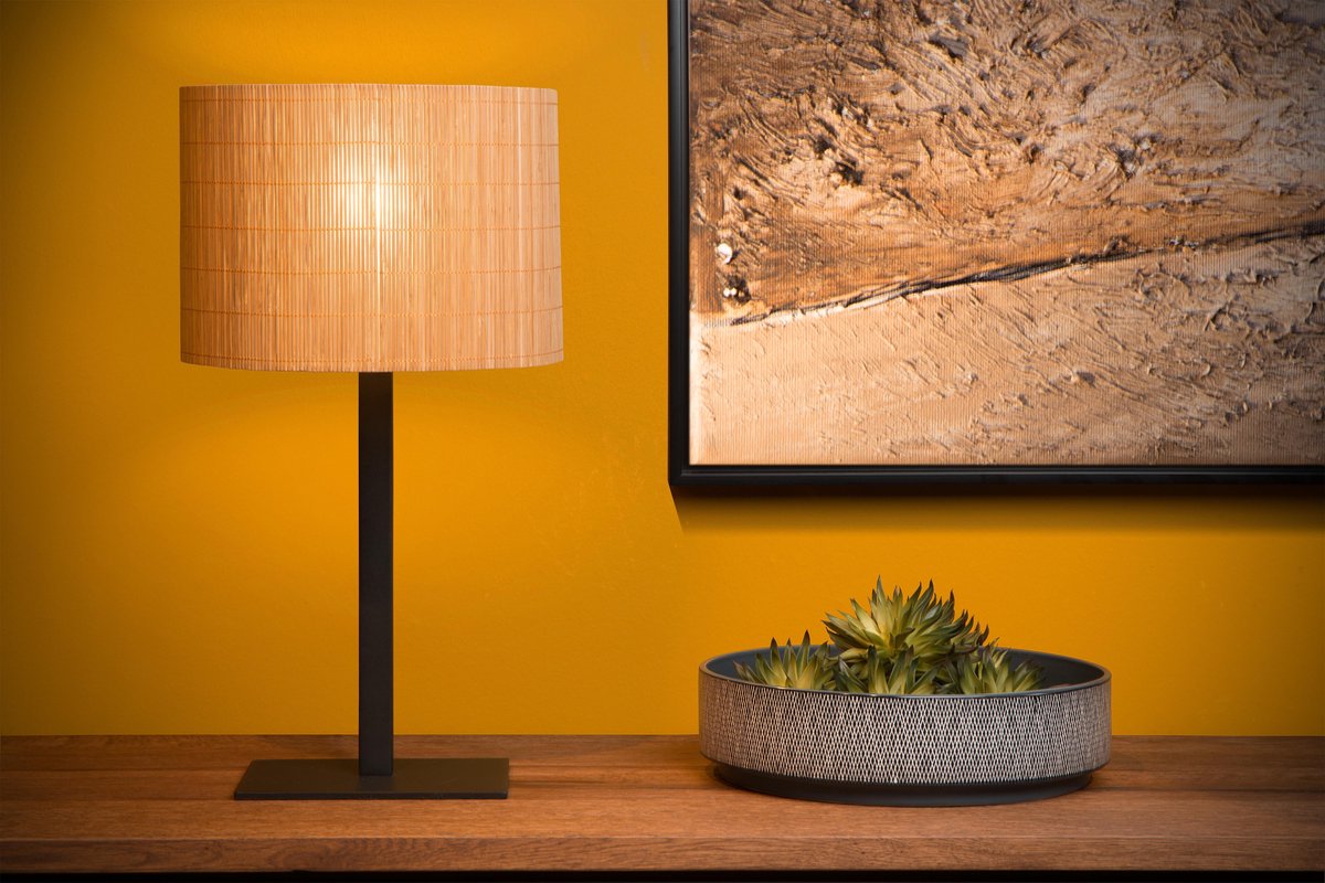 Lucide Magius Tafellamp Rotan E27/40w H52 Zwart/natuurkle - Bruin