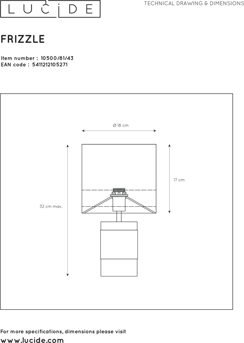 Lucide Frizzle Tafellamp E14/40w H32cm - Bruin