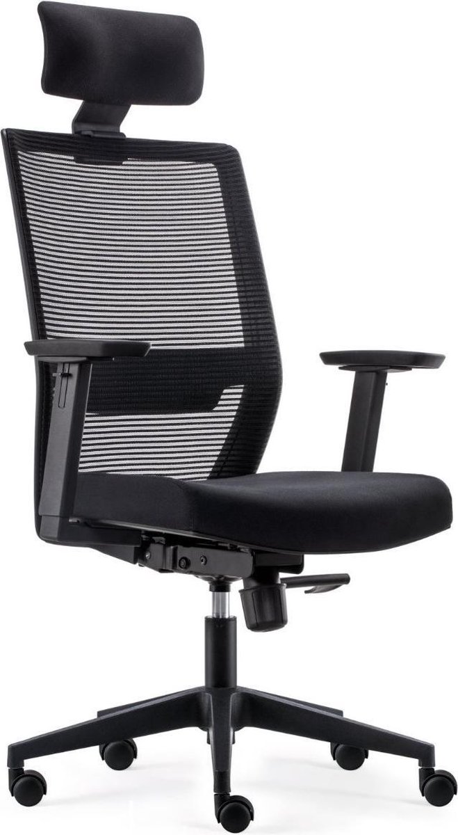 24Designs First Eco-2 Bureaustoel Hoofdsteun -e Stof/mesh -e Kruispoot Met Wielen - Zwart