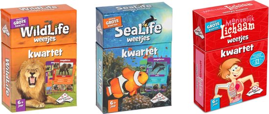 Identity Games Spellenbundel - Kwartet - 3 Stuks - Wildlife Kwartet & Sealife Kwartet & Menselijk Lichaam Kwartet