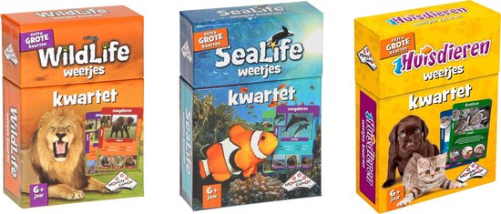 Identity Games Spellenbundel - Kwartet - 3 Stuks - Wildlife Kwartet & Sealife Kwartet & Huisdieren Kwartet