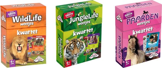 Identity Games Spellenbundel - Kwartet - 3 Stuks - Wildlife Kwartet & Junglelife Kwartet & Paarden Kwartet