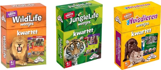 Identity Games Spellenbundel - Kwartet - 3 Stuks - Wildlife Kwartet & Junglelife Kwartet & Huisdieren Kwartet