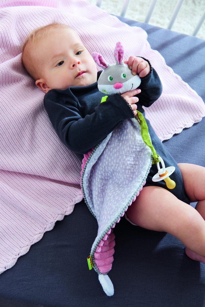 HABA Knuffeldoekje Haas Hops 20 X 16 Cm Katoen/roze - Grijs