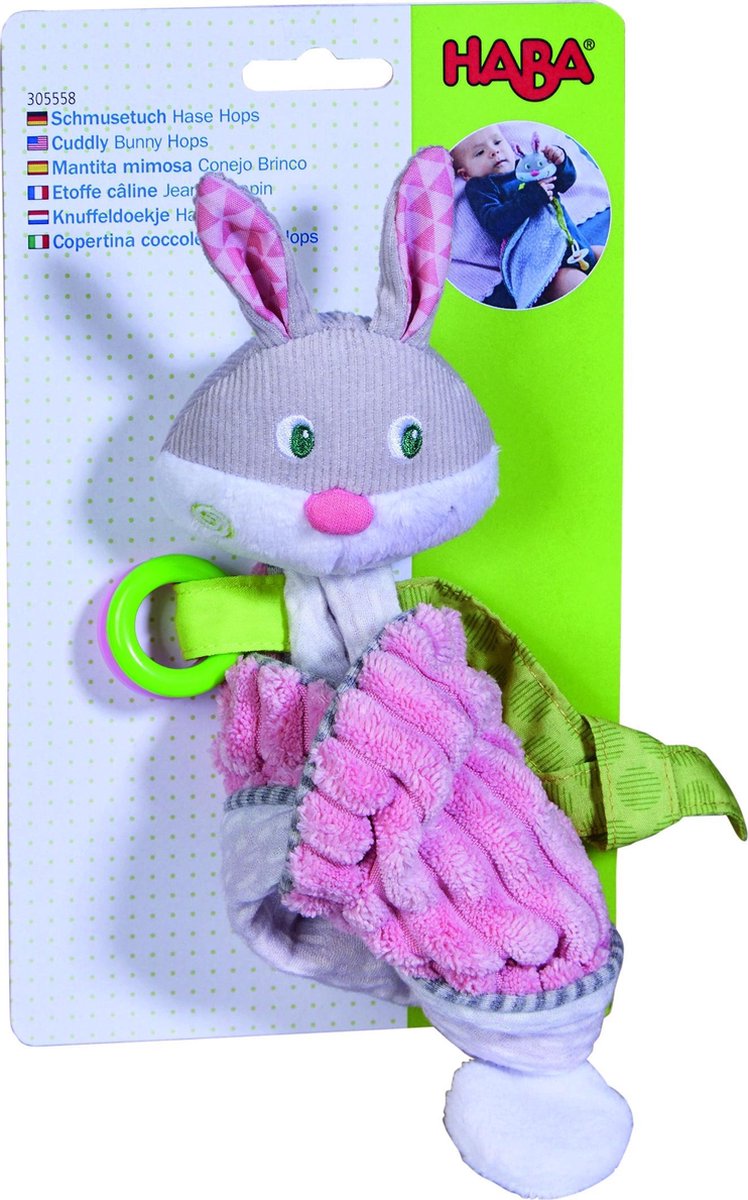HABA Knuffeldoekje Haas Hops 20 X 16 Cm Katoen/roze - Grijs