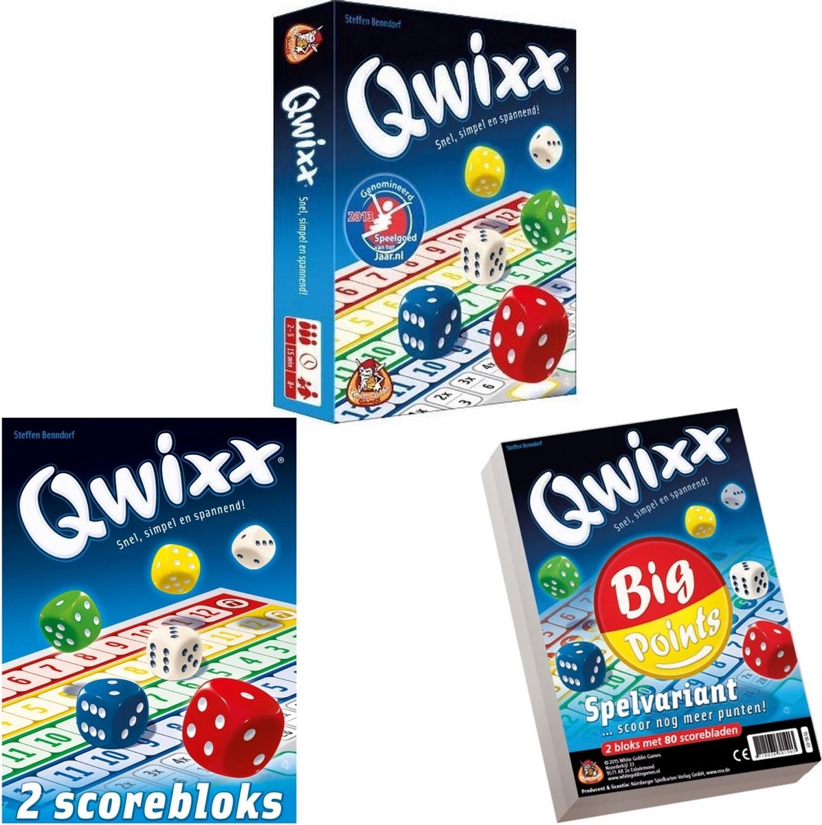 White Goblin Games Spellenbundel - 3 Stuks - Dobbelspel - Qwixx & 2 Extra Scoreblocks & Qwixx Big Points