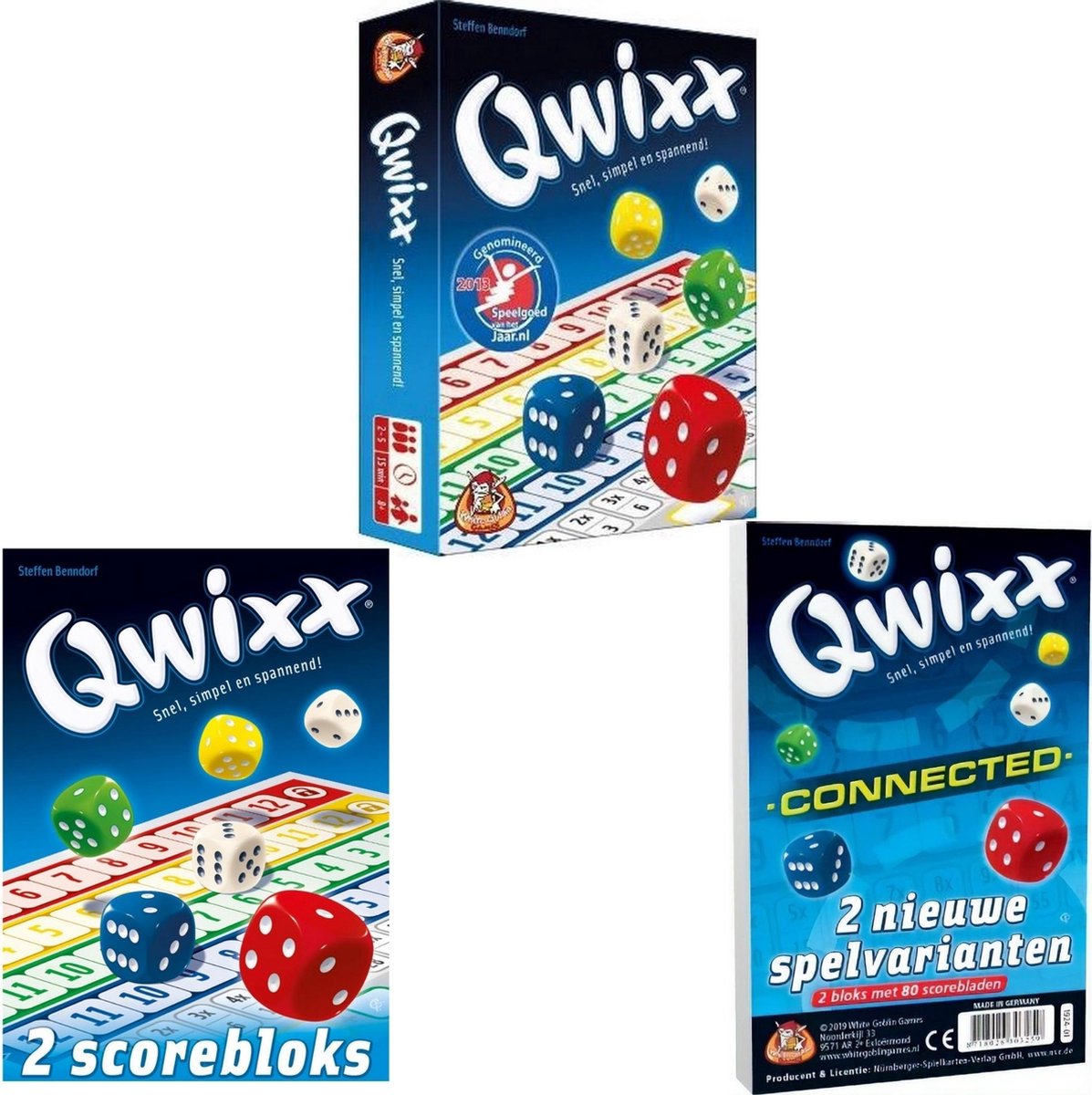 White Goblin Games Spellenbundel - 3 Stuks - Dobbelspel - Qwixx & 2 Extra Scoreblocks & Qwixx Connected