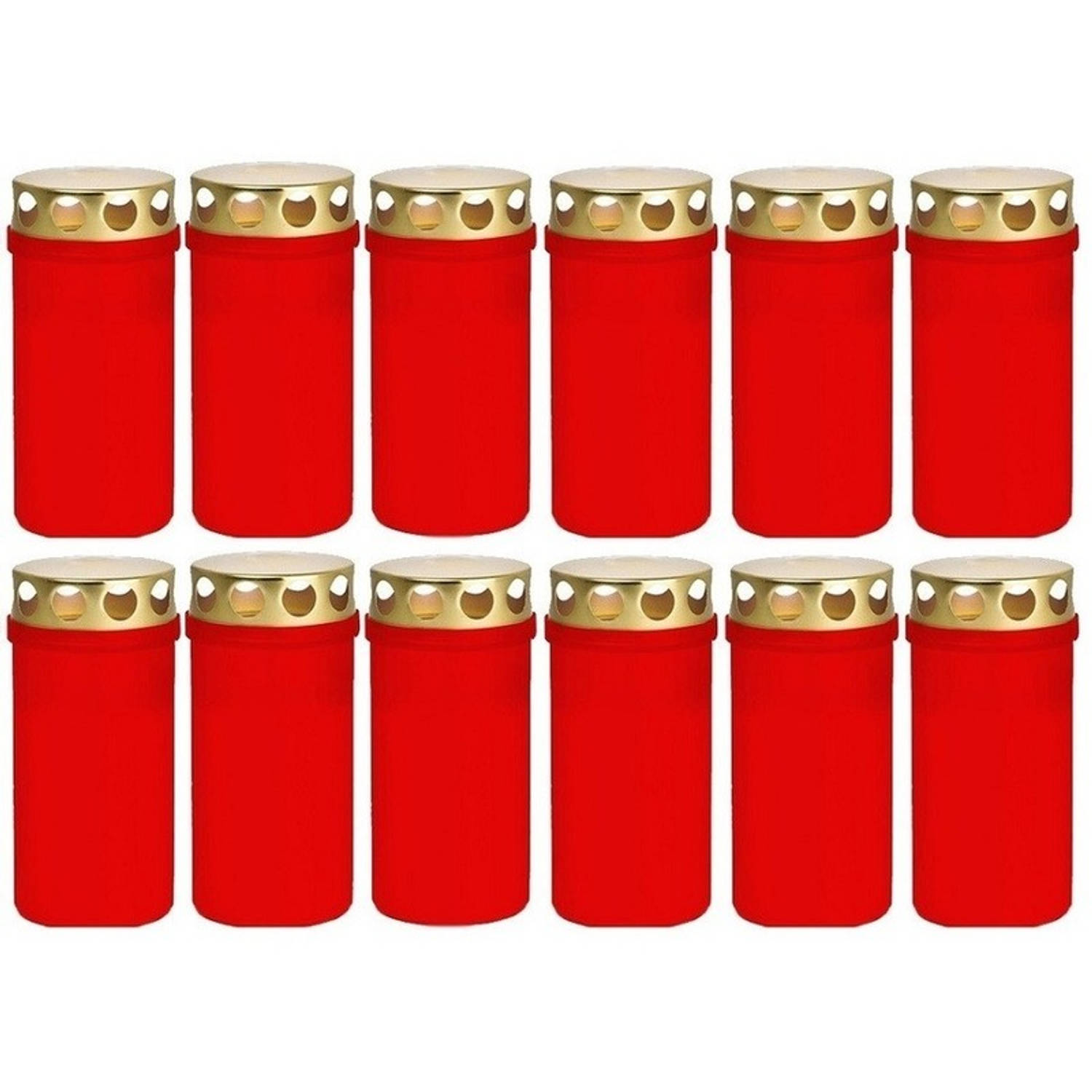 Trend Candles 12x Rode Grafkaarsen/gedenklichten Met Deksel 6 X 12,6 Cm 2 Dagen - Gedenkkaars - Graflichten/herdenkingslichten - Rood