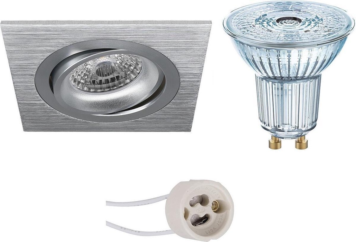 Osram - Led Spot Set - Parathom Par16 940 36d - Pragmi Borny Pro - Gu10 Fitting - Dimbaar - Inbouw Vierkant - Mat Zilver - Silver