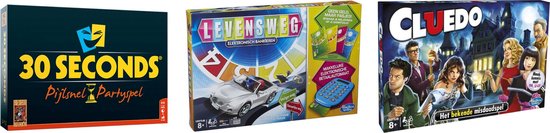 Hasbro Spellenbundel - Bordspellen - 3 Stuks - 30 Seconds & Levensweg Elektronisch Bankieren & Cluedo