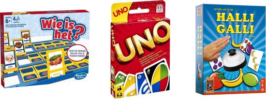 Hasbro Spellenbundel - Bordspellen - 3 Stuks - Wie Is Het? & Uno & Halli Galli