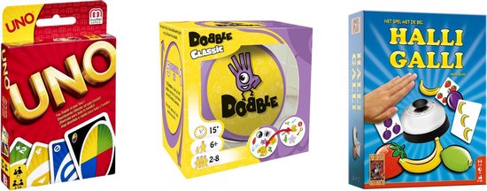 Hasbro Spellenbundel - Bordspellen - 3 Stuks - Uno & Dobble Classic & Halli Galli