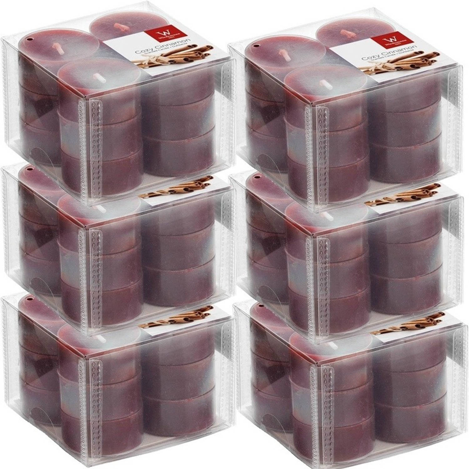 Trend Candles 72x Geurtheelichtjes Kaneel/bordeaux 4 Branduren - Geurkaarsen Kaneelgeur - Waxinelichtjes - Rood