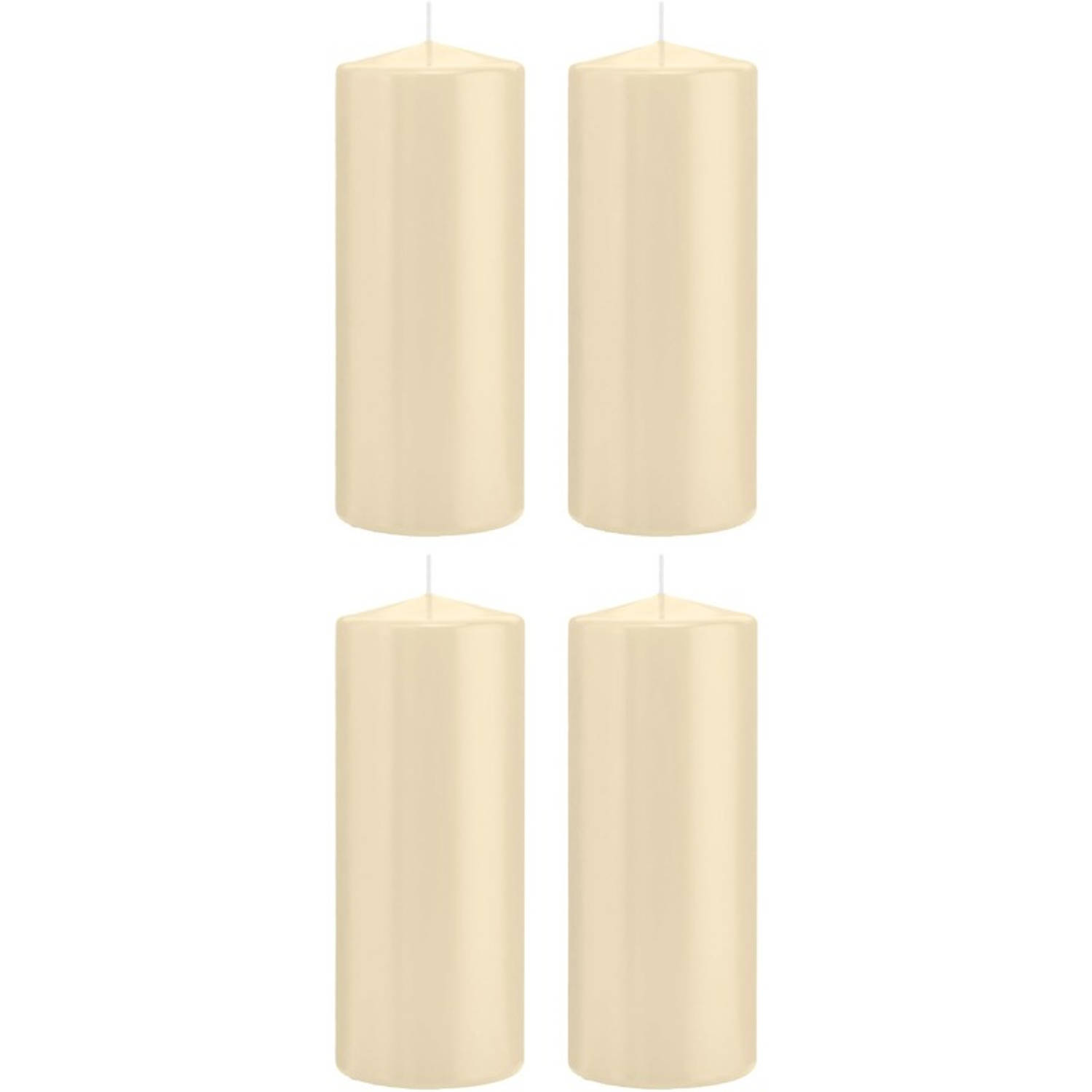Trend Candles 4x Cremete Cilinderkaarsen/stompkaarsen 8 X 20 Cm 119 Branduren - Geurloze Kaarsen - Woondecoraties - Wit