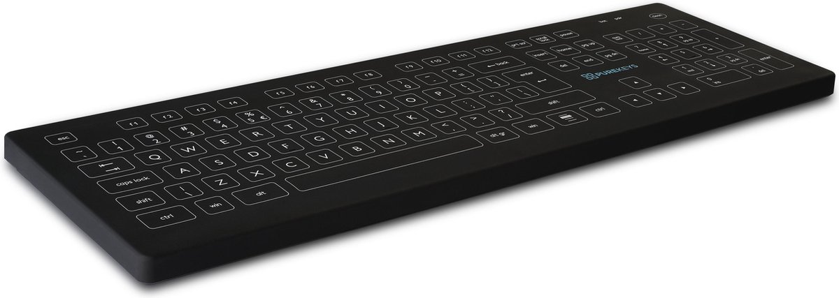 Purekeys full size wireless hygiënisch medisch toetsenbord zwart