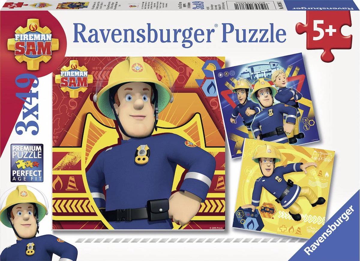 Ravensburger Puzzel Brandweerman Sam Bij Gevaar Roepen - 3 X 49 Stukjes