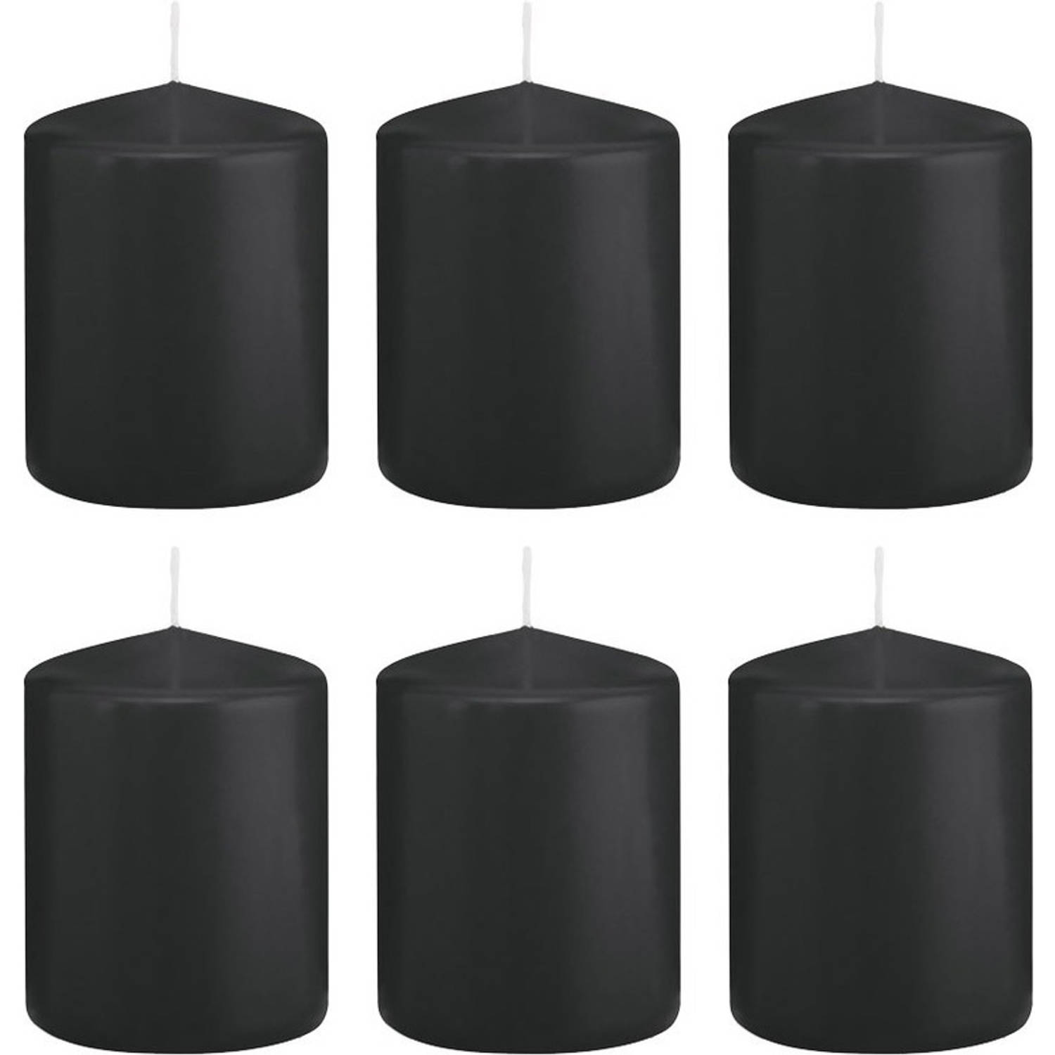 Trend Candles 6xe Cilinderkaarsen/stompkaarsen 6 X 8 Cm 29 Branduren - Geurloze Kaarsen - Woondecoraties - Zwart