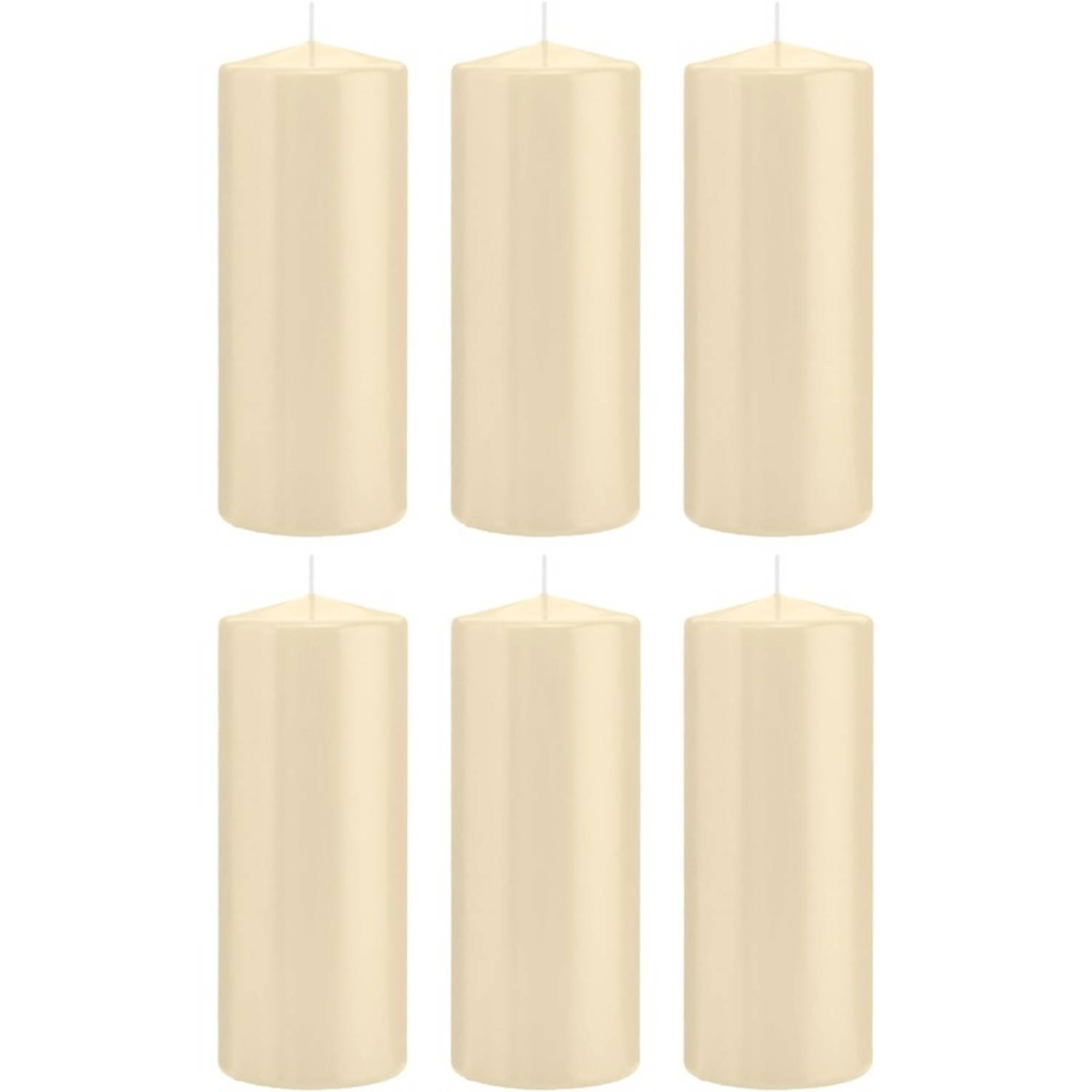 Trend Candles 6x Cremete Cilinderkaarsen/stompkaarsen 8 X 20 Cm 119 Branduren - Geurloze Kaarsen - Woondecoraties - Wit