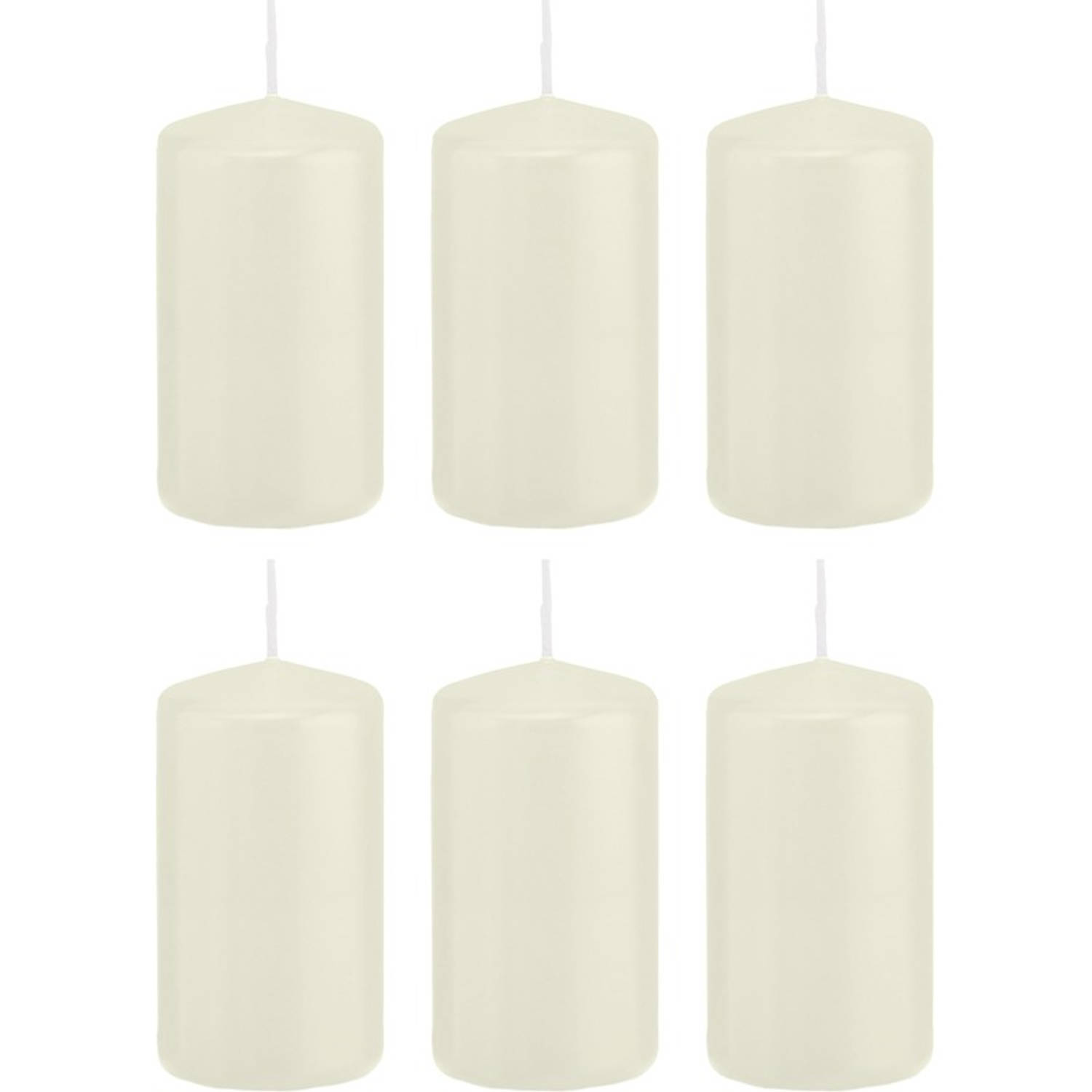 Trend Candles 6x Ivoorte Cilinderkaarsen/stompkaarsen 6 X 12 Cm 40 Branduren - Geurloze Kaarsen - Woondecoraties - Wit