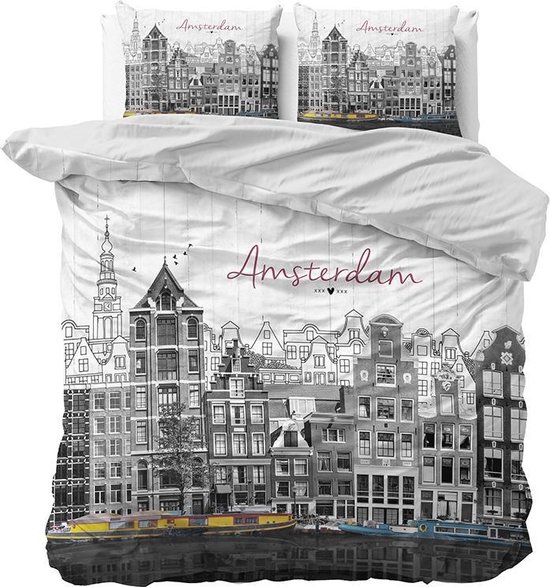 Old Amsterdam - 2-persoons (200 x 220 cm + 2 kussenslopen) Dekbedovertrek - Grijs