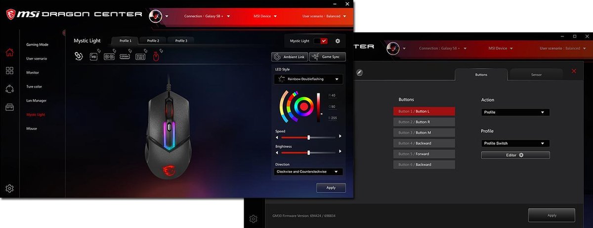 MSI Clutch GM30 muis USB Type-A Optisch 6200 DPI Rechtshandig - Zwart