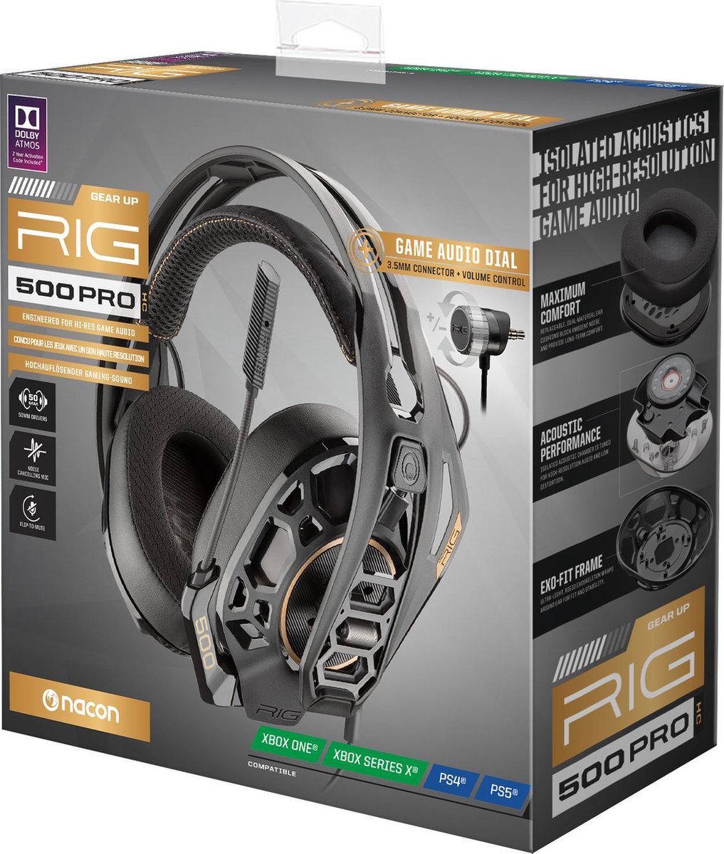Plantronics Nacon RIG 500 Pro HC Gaming Headset voor PS4, Xbox One en PC - Zwart