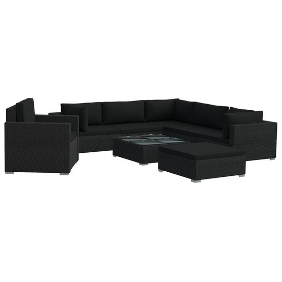 Vidaxl 8-delige Loungeset Met Kussens Poly Rattan - Zwart