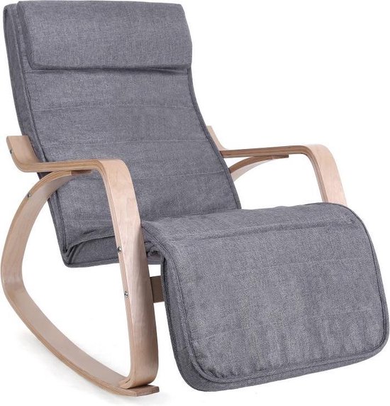 Zweedse Schommelstoel Met Voetensteun - Verstelbare Ligstoel Relaxstoel - Relax Fauteuil Stoel - Linnen Stof - - Grijs