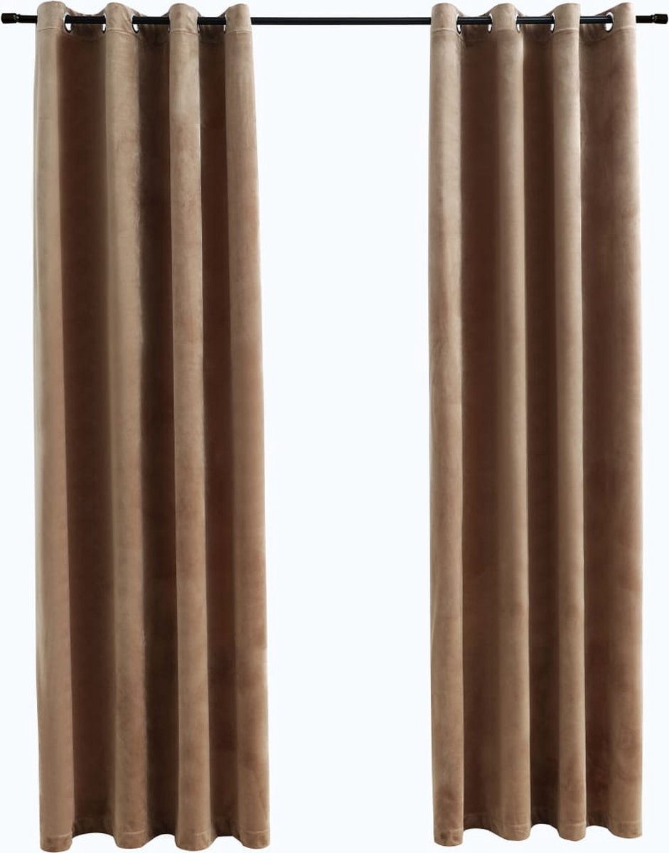 Vidaxl Gordijn Verduisterend Met Ringen 2 St 140x225 Cm Fluweel - Beige