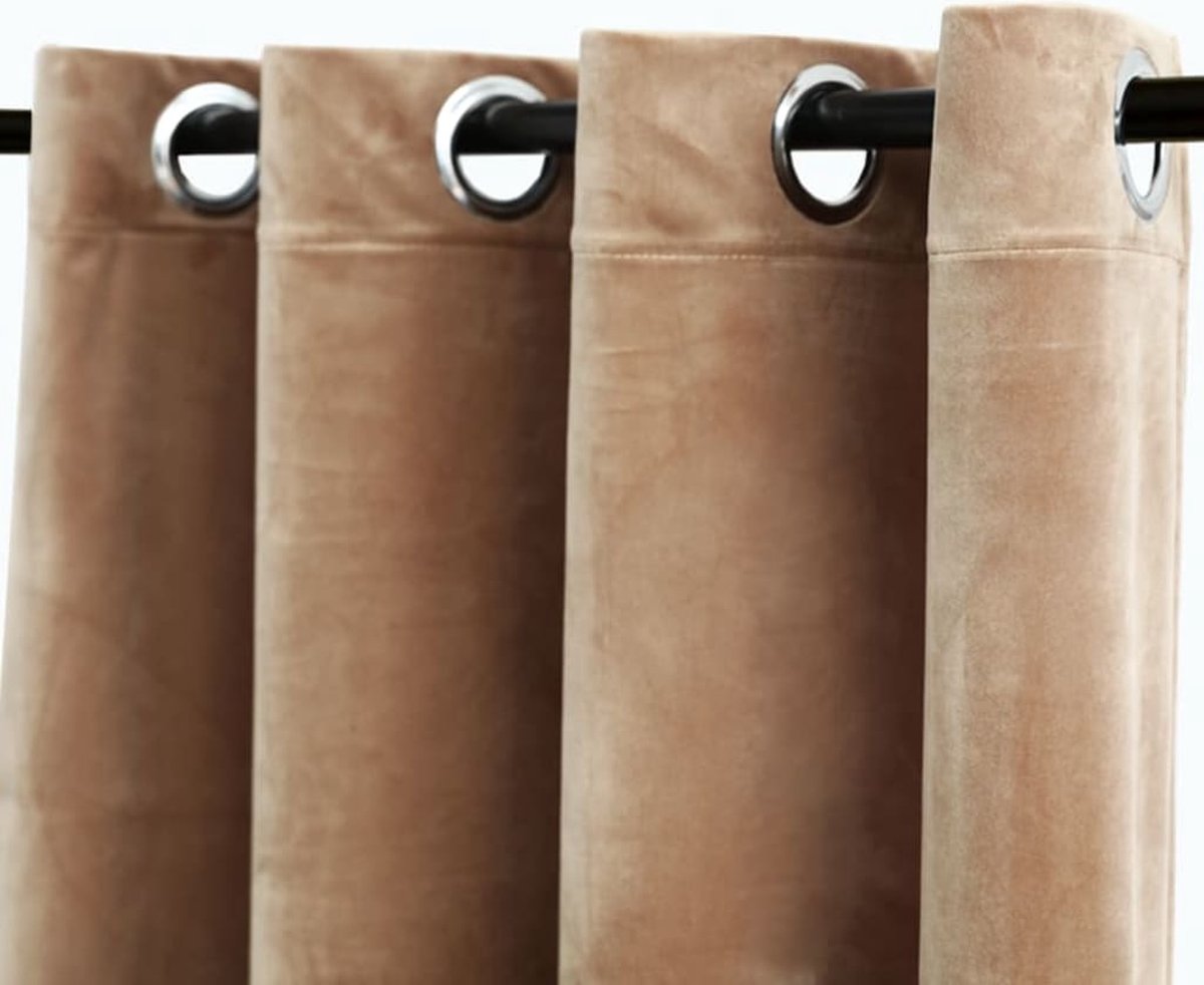 Vidaxl Gordijn Verduisterend Met Ringen 2 St 140x225 Cm Fluweel - Beige