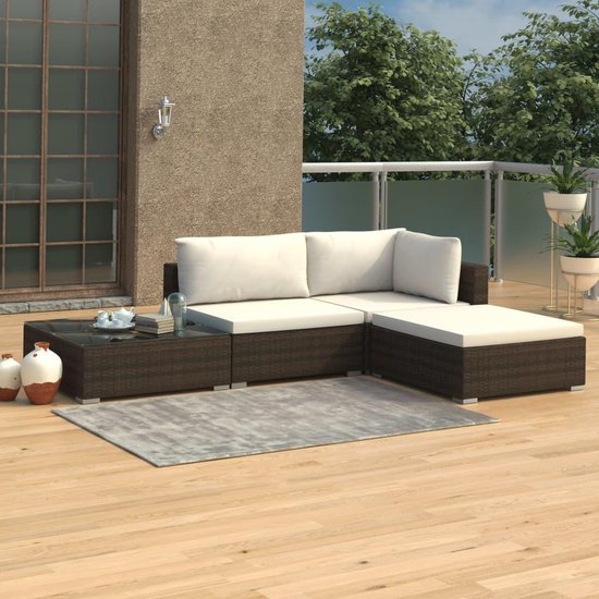 Vidaxl 4-delige Loungeset Met Kussens Poly Rattan - Bruin