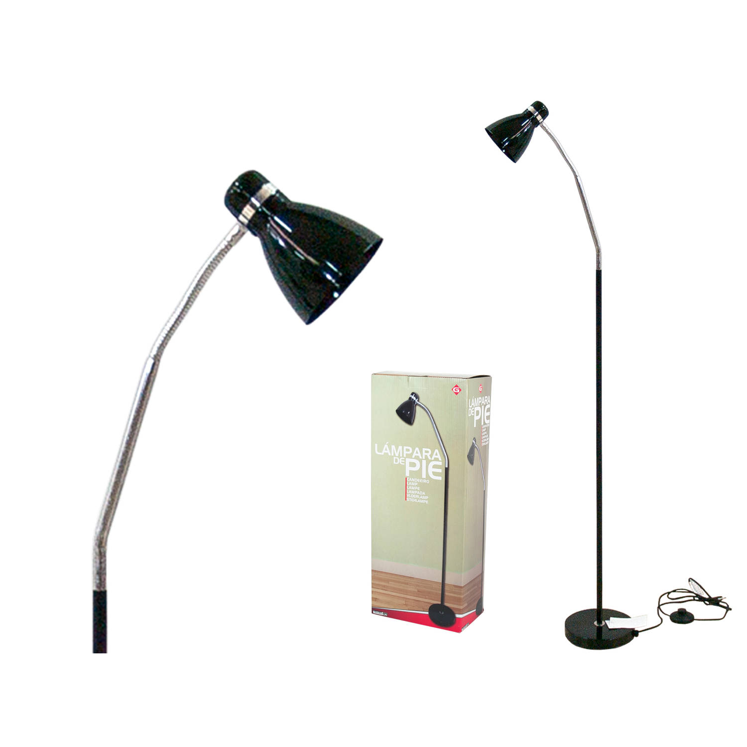 Gerimport - Moderne Verstelbare Vloerlamp 140cm - Staand - Verstelbaar - - Zwart